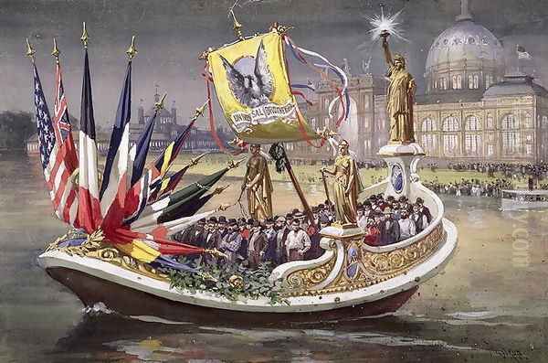 The Universal Brotherhood Barge at the Worlds Columbian Exposition, Chicago, 1893 Oil Painting by Thure de Thulstrup