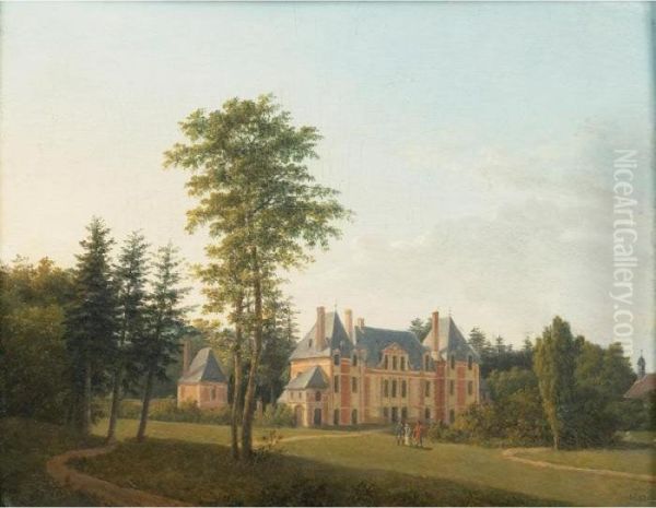 Personnages Dans Le Parc D'un 
Chateau [french School Around 1793, Walking In The Park Of A Castle, Oil
 On Panel, Bears Date 1793.] Oil Painting by Ferdinand Georg Waldmuller