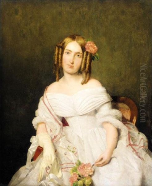 Die Tochter Des Freiherrn Von Gocsy (portrait Of Baron Von Gocsy's Daughter) Oil Painting by Ferdinand Georg Waldmuller