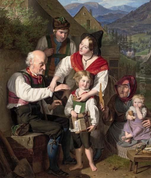 Die Fleissmedaille (the Class Prize) Oil Painting by Ferdinand Georg Waldmuller