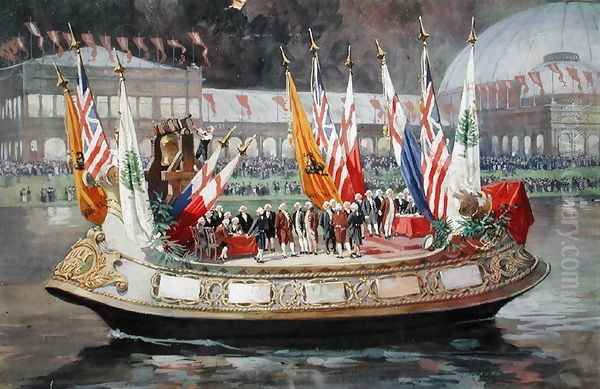 The Declaration of Indepedence Barge at the Worlds Columbian Exposition in Chicago 1893 Oil Painting by Thure de Thulstrup