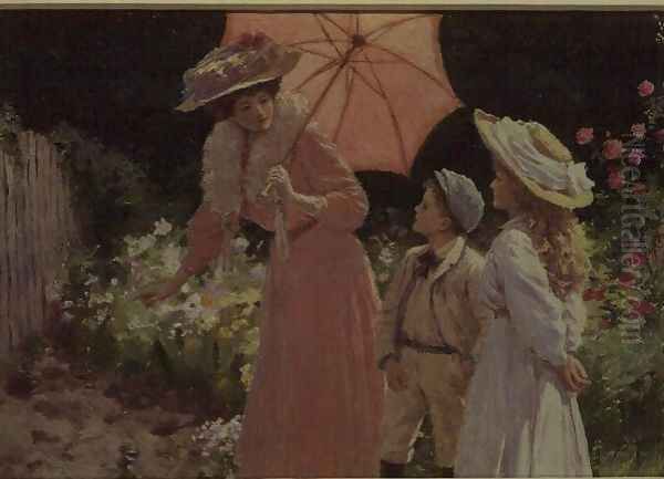 A Lady with a Parasol showing how to make a Strawberry Barrel Oil Painting by Percy Tarrant