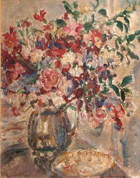 Still Life Of Mixed Flowers In A Jug Oil Painting by Ethel, Dame Walker