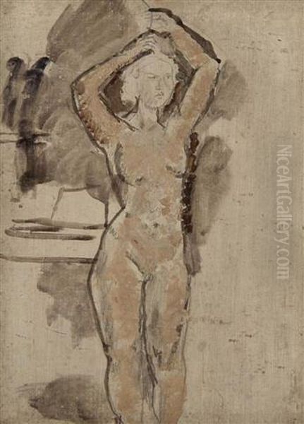 Standing Nude Holding A Pitcher On Her Head by Ethel, Dame Walker