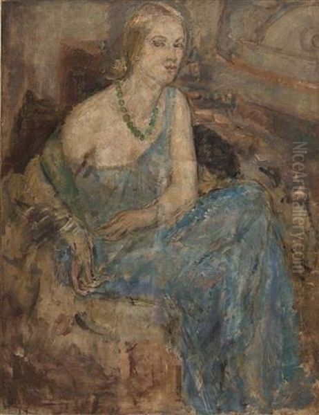 Portrait Of A Blonde Woman In Blue Oil Painting by Ethel, Dame Walker