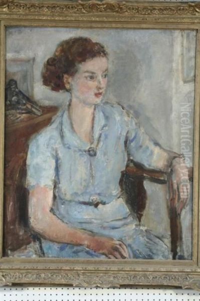 Portrait Of A Girl In A Blue Dress by Ethel, Dame Walker