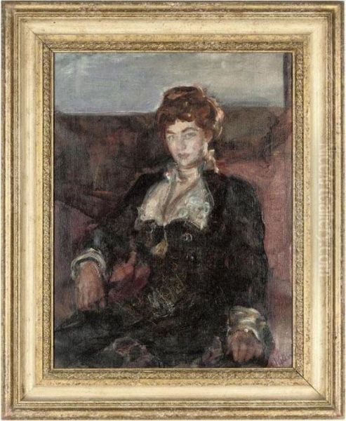 Portrait Of A Lady, Three-quarter-length, Seated In A Black Dress by Ethel, Dame Walker