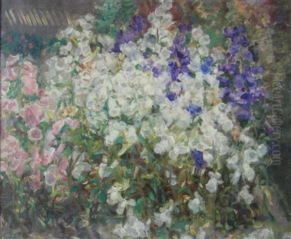 Flowerbed Oil Painting by Ethel, Dame Walker