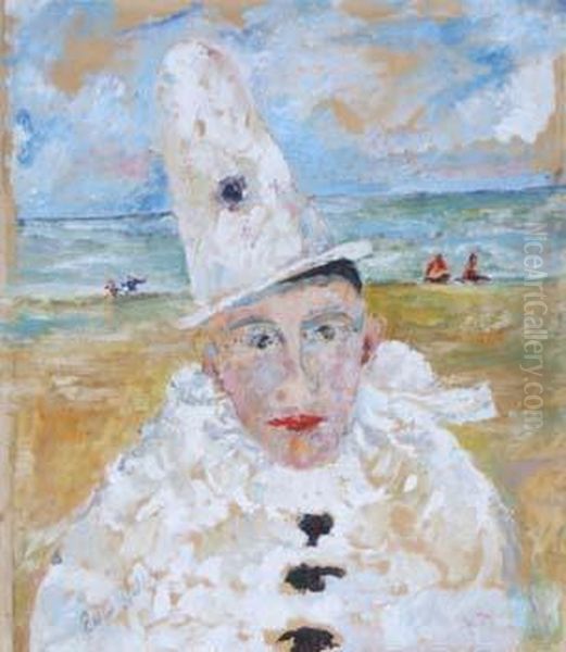 A.r.a. , Pierrot - Summer On The
 North East Coast, Signed, Artist's Label Inscribed On Verso Oil Painting by Ethel, Dame Walker