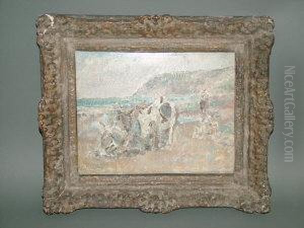 Figure And Donkeys On A Shore Oil Painting by Ethel, Dame Walker