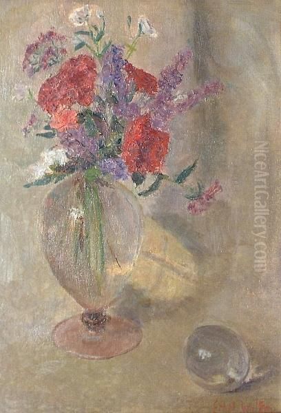 Still Life With Flowers In A Glass Vase Oil Painting by Ethel, Dame Walker