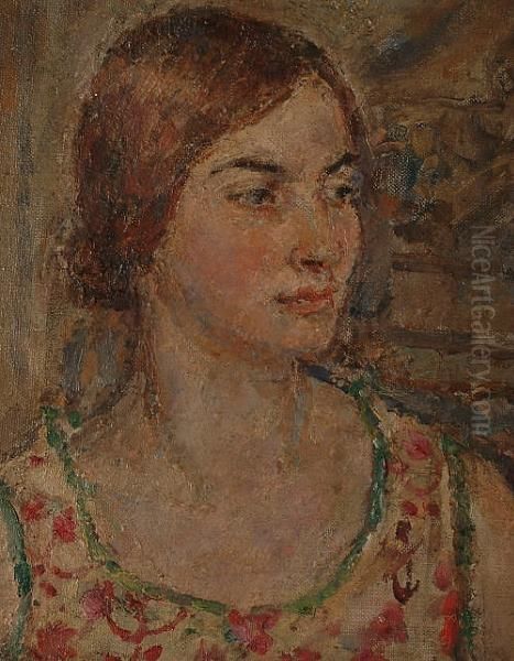 Portrait Of A Lady In A Summer Dress. Oil Painting by Ethel, Dame Walker