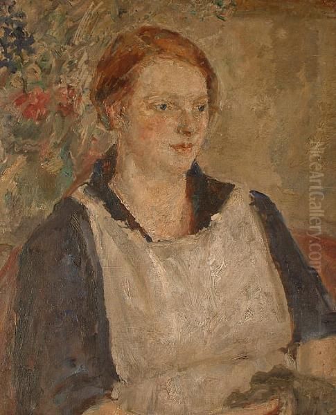 Portrait Of A Lady With A Pinafore. Oil Painting by Ethel, Dame Walker