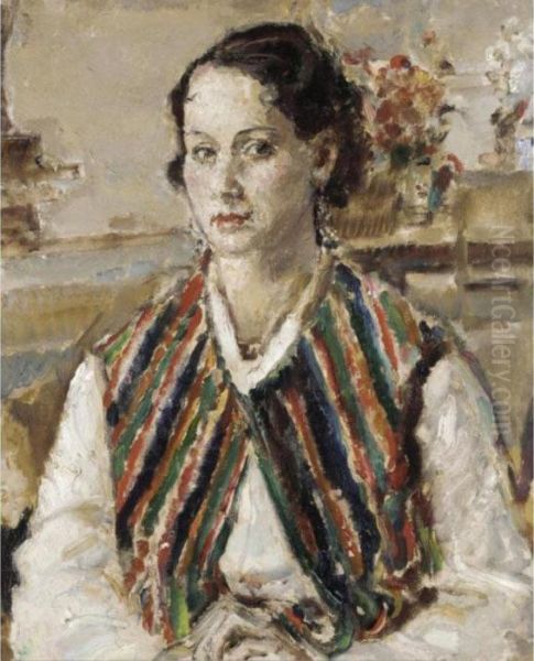 Girl In A Striped Waistcoat Oil Painting by Ethel, Dame Walker