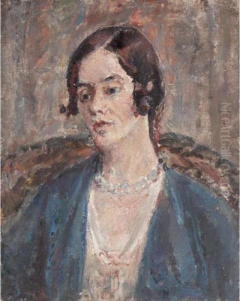 Melancholic Woman In Blue Oil Painting by Ethel, Dame Walker