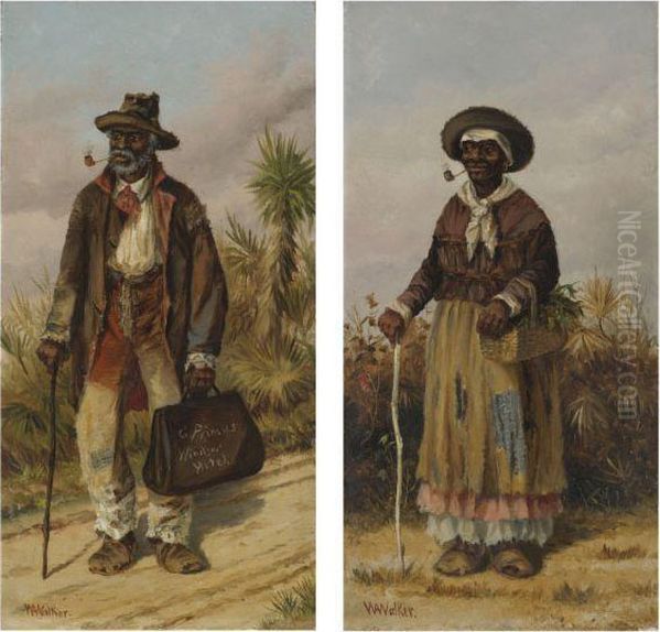 Woman With Cane And Man Walking Oil Painting by William Aiken Walker