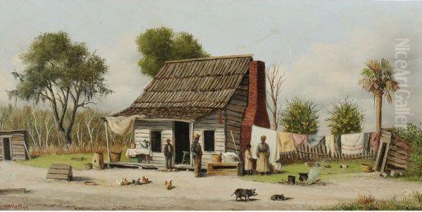 Rustic Cabin Scene Oil Painting by William Aiken Walker