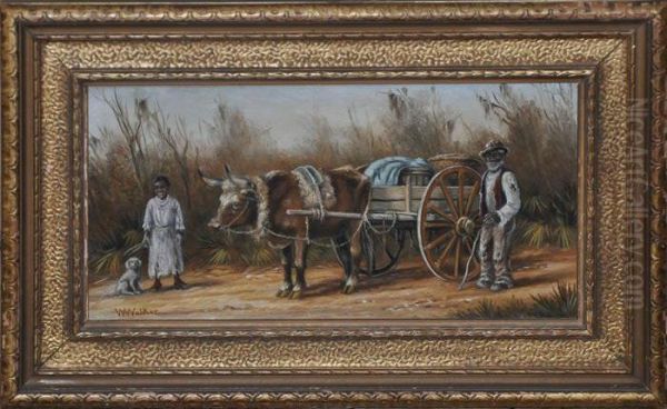 Family With Oxen Pulling Cart Oil Painting by William Aiken Walker