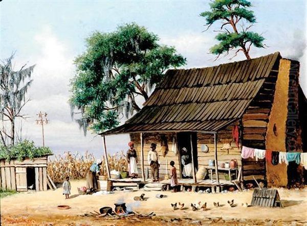 Rural Southern Cabin Scene Oil Painting by William Aiken Walker