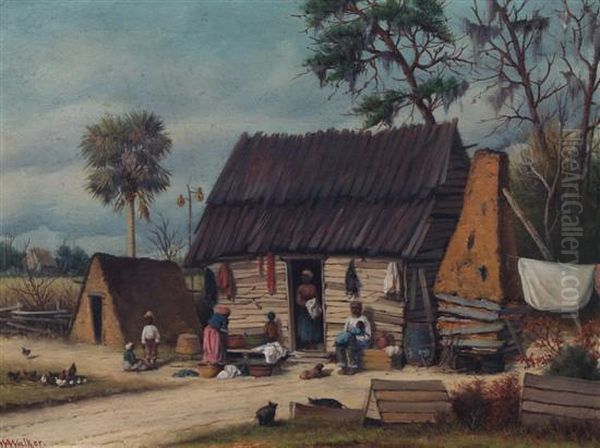 Rural Cabin Scene Oil Painting by William Aiken Walker