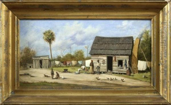 Cabin Scene With A Family Surrounded By A Dog Oil Painting by William Aiken Walker