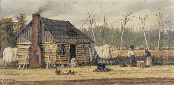 Baumwollplantage Mit Hutte Und Figurenstaffage. Oil Painting by William Aiken Walker