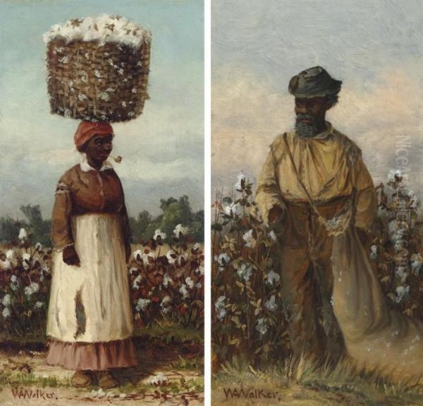 Cotton Pickers: A Pair Of Works Oil Painting by William Aiken Walker