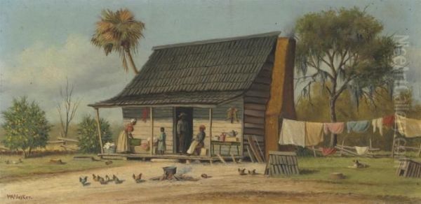 A Cabin Scene Oil Painting by William Aiken Walker