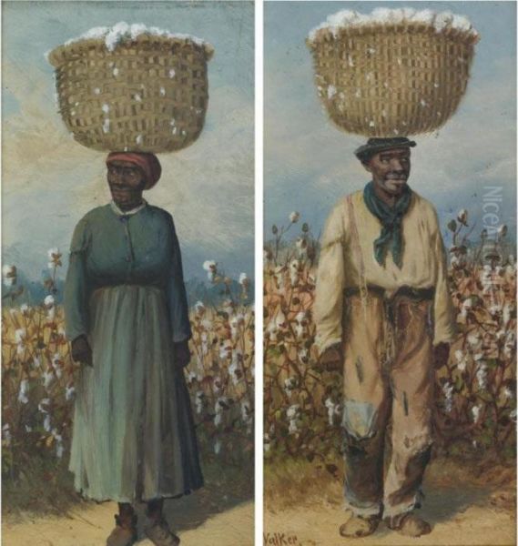 Cotton Pickers: A Pair Of Paintings Oil Painting by William Aiken Walker