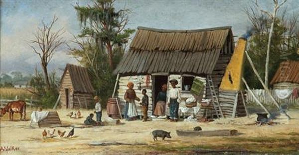 Cabin Scene With Family Oil Painting by William Aiken Walker