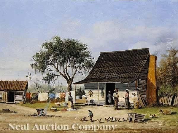 Cabin Scene With Moss-laden Live Oak Tree Oil Painting by William Aiken Walker