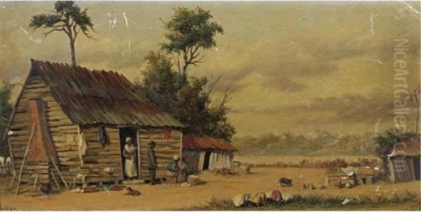 Cotton Pickers And Their Cabin Oil Painting by William Aiken Walker