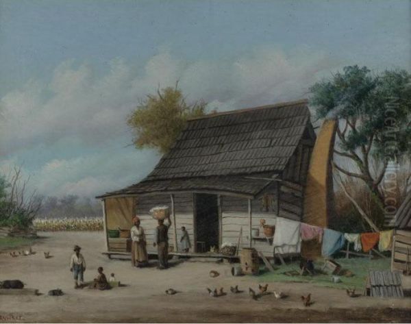 Farm With Cotton Pickers Oil Painting by William Aiken Walker