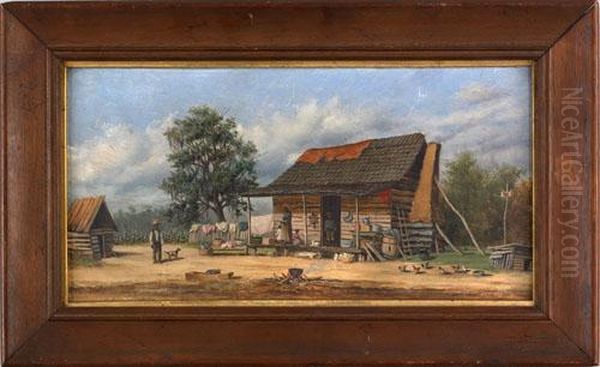 Landscape With Cabin And 5 Figures Oil Painting by William Aiken Walker