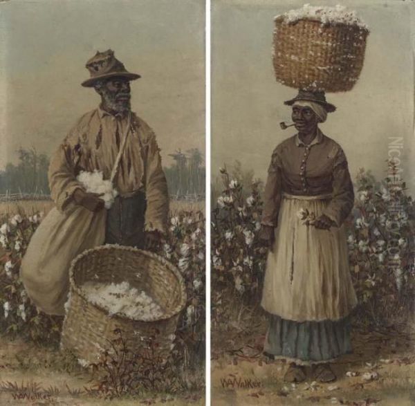 Cotton Pickers: A Pair Of Works Oil Painting by William Aiken Walker