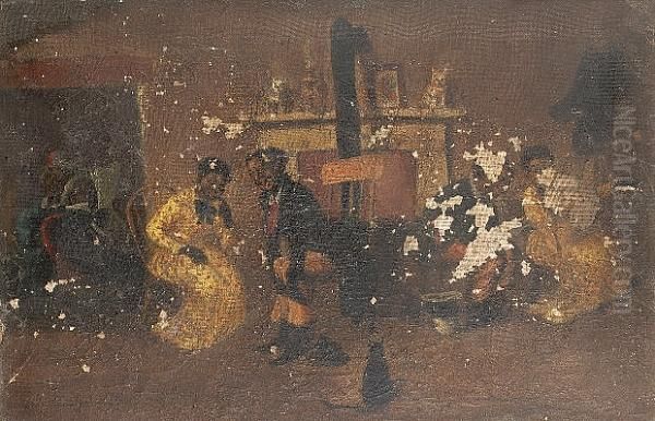 A Negro Family In A Cabin Interior Oil Painting by William Aiken Walker