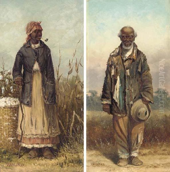 Cotton Picker; And Field Hand: A Pair Of Works Oil Painting by William Aiken Walker