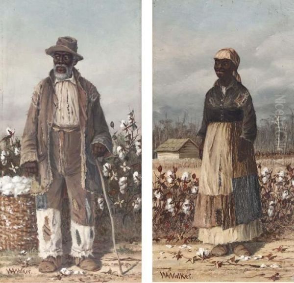 Cotton Pickers: A Pair Of Works Oil Painting by William Aiken Walker