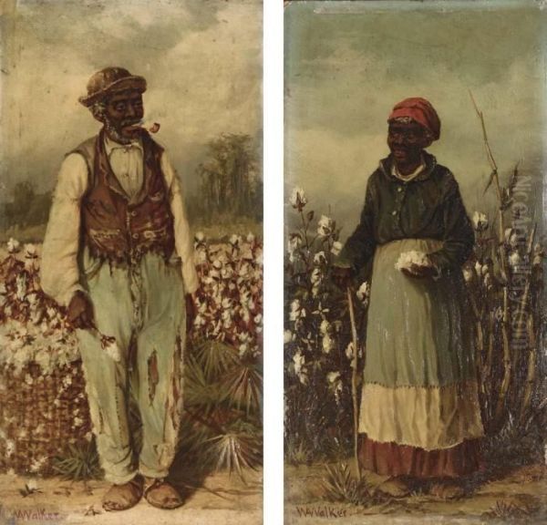 In The Cotton Fields: A Pair Of Works Oil Painting by William Aiken Walker