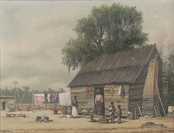 Cabin Scene Oil Painting by William Aiken Walker