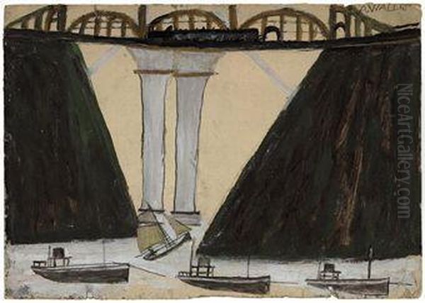 Saltash Bridge Oil Painting by Alfred Wallis