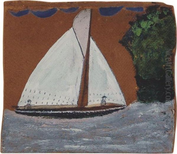 Sailboat With Brown Sky Oil Painting by Alfred Wallis