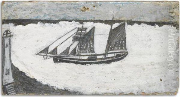 Schooner And Lighthouse Oil Painting by Alfred Wallis