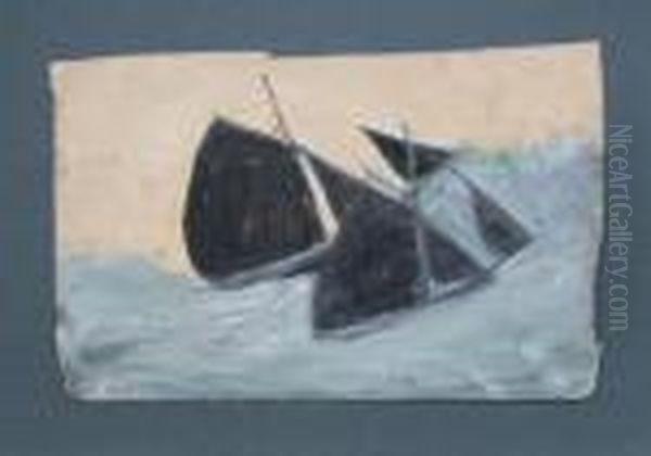 St. Ives Fishing Boats, In Heavy Seas. Oil Painting by Alfred Wallis