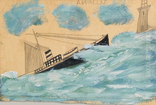 Full Rigged Ship And Light-house Oil Painting by Alfred Wallis