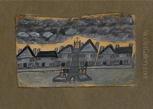 Houses With Clock Tower Oil Painting by Alfred Wallis