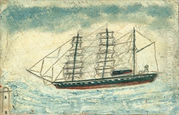 Sailing Ship Andlighthouse Oil Painting by Alfred Wallis