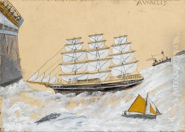 Windjammer And Cutter Oil Painting by Alfred Wallis