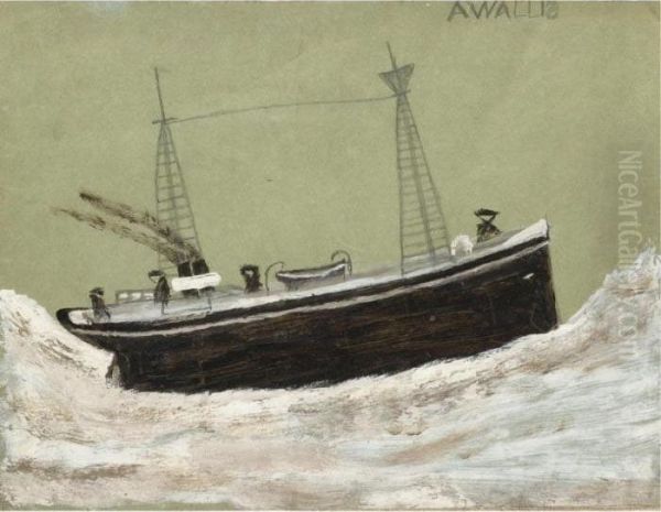 Black Boat Oil Painting by Alfred Wallis