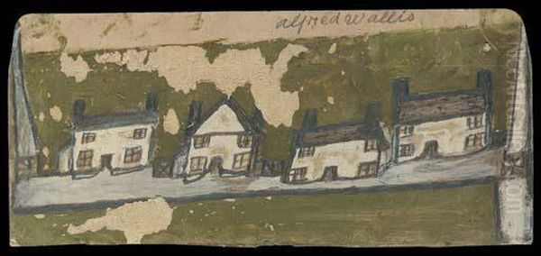 Row Of Four Cottages Oil Painting by Alfred Wallis